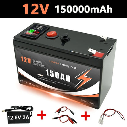 12V 60/80/100/120/150Ah Lithium-ion Battery Pack with LED Display & Dual USB Ports Built-in BMS for Home Energy Storage Battery