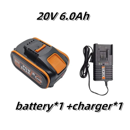 For WORX Tool - Original 20V 6.0Ah Lithium Battery WA3553 WA3551 WA3553.1 WA3572 WX390, Rechargeable