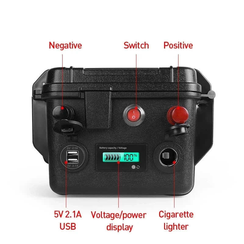 LiFePO4 12V 30AH-200Ah Lithium Battery for Outdoor Power USB Output Station for Sine Wave Motors Boats Solar Panel Outdoor RV