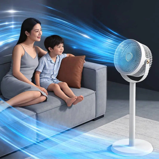 3-in-1 Modern Air Circulator Fan 5 Speeds 360 Degree Rotation Telescopic Floor Fan with Night Light USB Rechargeable Desk Fan