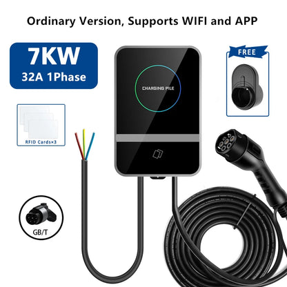 EV Charging Station IEC62196 J1772 Electric Vehicle Charger EVSE Wallbox Wallmount 7KW 22KW Type2 Type1 GBT Cable APP Cards