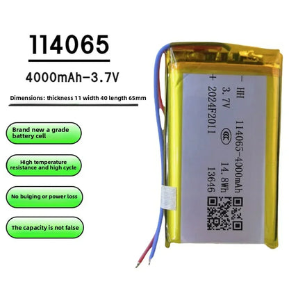114065 Lithium Polymer Battery 3.7V 4000mAh Li-po Rechargeable Batteries for Power Bank Beauty Instrument Headphone Tachograph