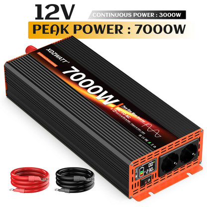 7000W Peak Power Pure Sine Wave Inverter DC 12V to AC 220V 230V EU Socket For RV Travel Household Appliances LCD Display Protect