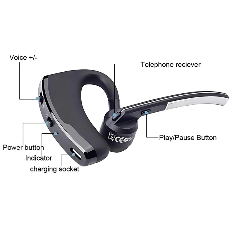 New V8 Wireless Bluetooth Single Earphone With HD Mic Stereo Headset Handsfree Call Business Headphone For Sports Driving Travel
