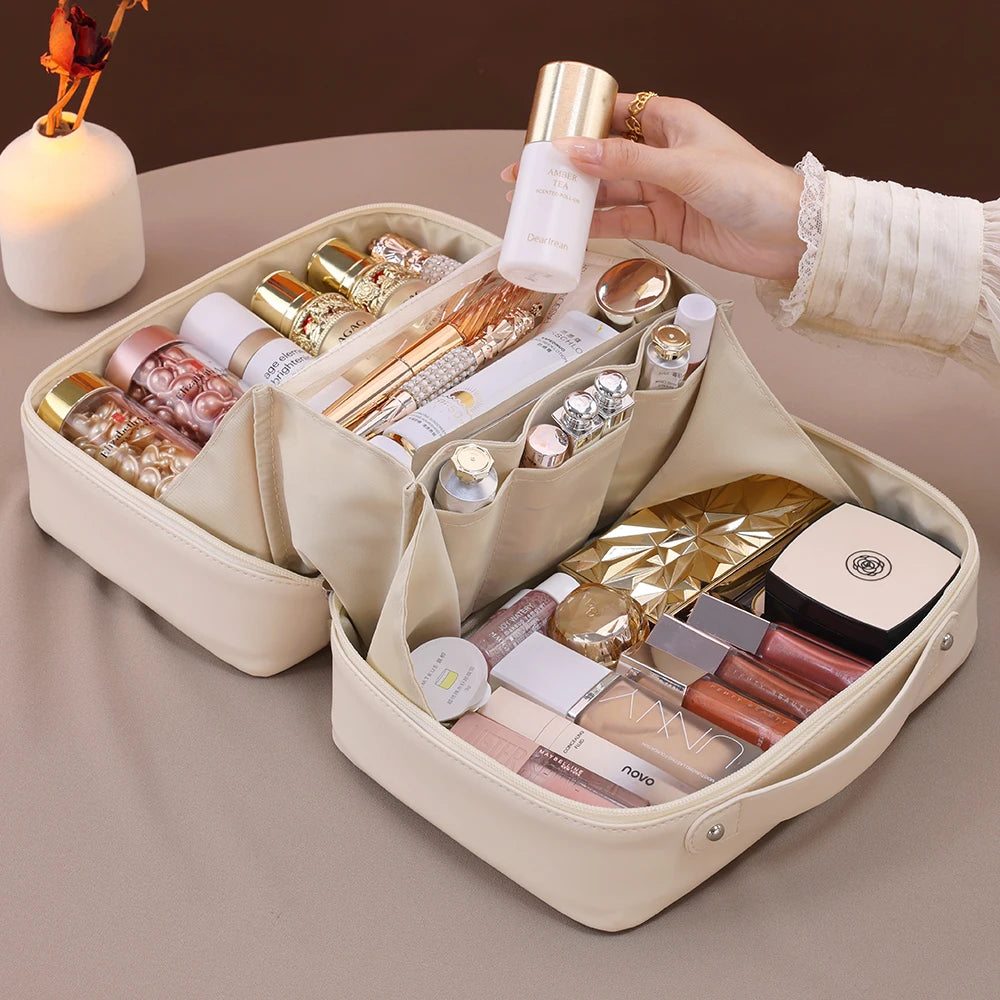 PU Flame Makeup Bag, Beauty Makeup Storage Bag, Double Zipper Makeup Brush Bag, Business Travel Toiletries Sorting Bag