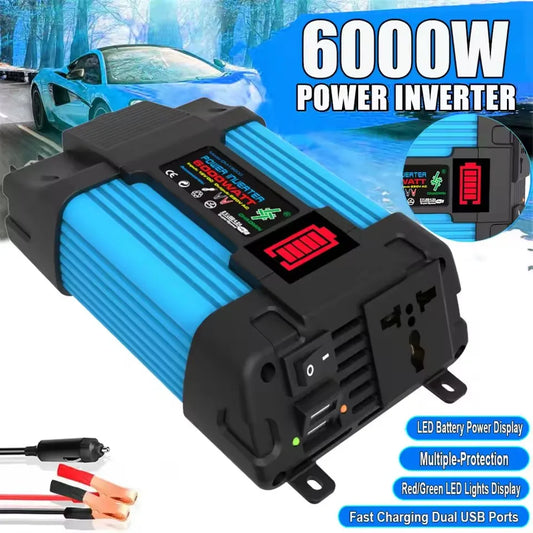 Car Inverter DC12V To AC 110V/220V 6000W Portable Power Bank Multifunctional Universal Socket Onboard Converter Solar Inverter
