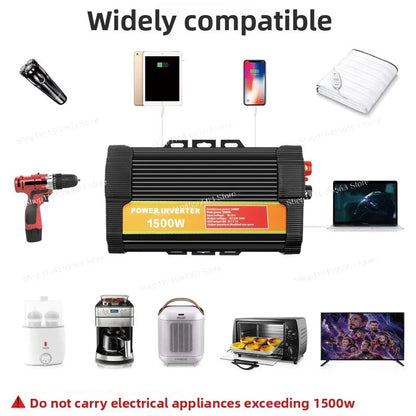1500W Solar Power Inverter 12V to 110V – Heavy-Duty Car Inverter for RV, Truck, Camping & Off-Grid Use