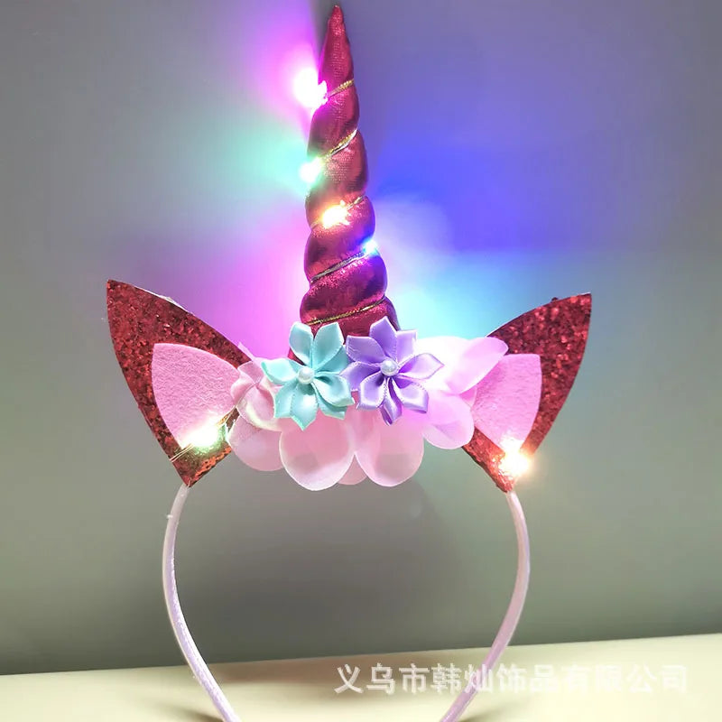 Led Unicorn Headband for Birthday Unicorn Theme Party Supplies Girls Birthday Party Flower Unicorn Hair Bands Party Favor