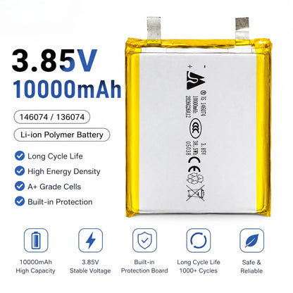 3.7V 10000mAh 146074/136074 Lithium Polymer Battery 3.85V Lipo Li-Po Rechargeable Batteries for Power Bank Laptop Hand Warmer