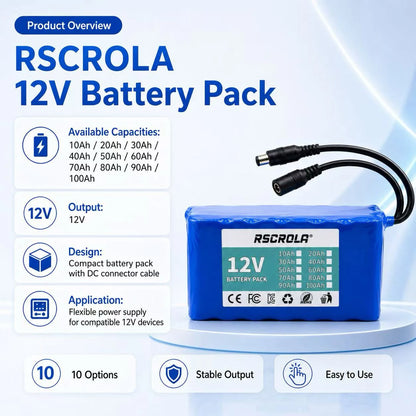 Rechargeable 12V 18650 Lithium Battery Pack with BMS, for Solar, LED Light, RC Model, Power Supply, Long Cycle Life with Charger