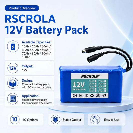 Rechargeable 12V 18650 Lithium Battery Pack with BMS, for Solar, LED Light, RC Model, Power Supply, Long Cycle Life with Charger