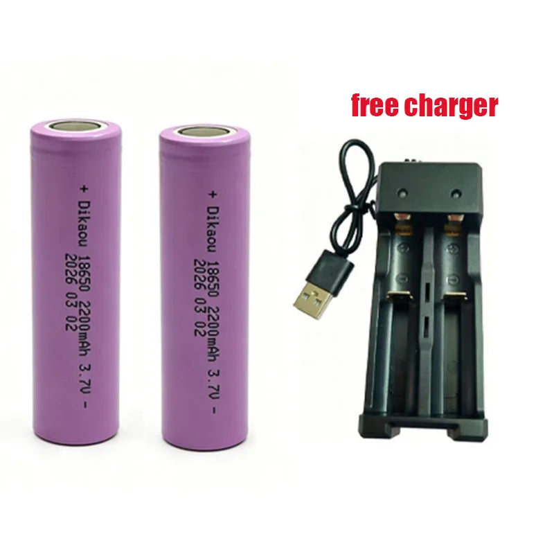 3.7V-2200mAh 18650 Rechargeable Lithium Battery, Free Charger, Suitable for Headlamps/Shaving Razors/Electric Toys/Power Tools