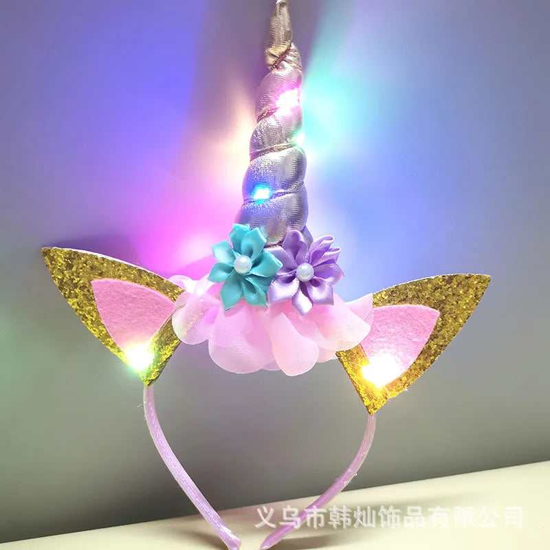 Led Unicorn Headband for Birthday Unicorn Theme Party Supplies Girls Birthday Party Flower Unicorn Hair Bands Party Favor