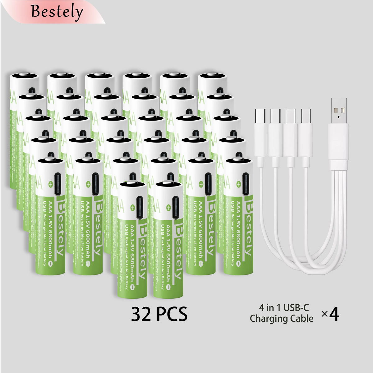 High Capacity 6800mAh 1.5v AAA Rechargeable Lithium Battery , USB-C 1.5V AAA Li-ion Battery 2000 times cycle with cable for free
