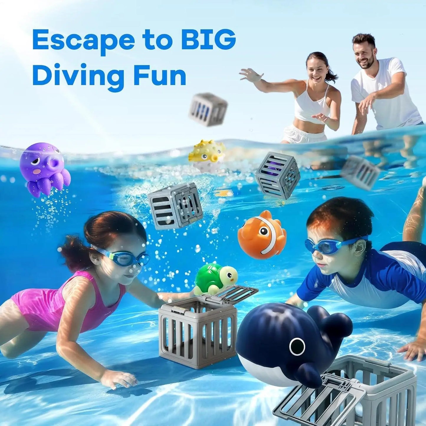 kids Pool Diving Toys With Animals Floating Easy Release Pool Sinking Toys Swimming Accessories For Boys Girls Summer Vacation