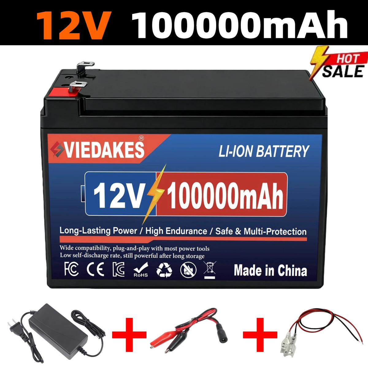 12V 200Ah LiFePO4 Lithium Battery, Deep 4000+ Cycle Built-in BMS for Camping Power Supply, Boat, Spray, E-Wheel, Fish Finder☽
