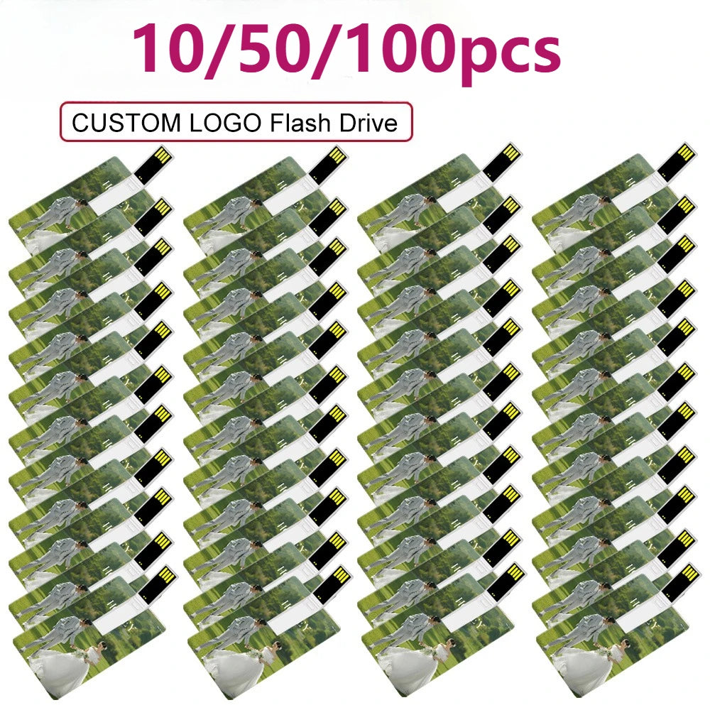 10/50/100PCS Credit Card Flash Drive 1GB 2GB Memory Storage 4GB 8GB 16GB 32GB 64GB USB 2.0 Pen Drive Custom For Gift USB Disk