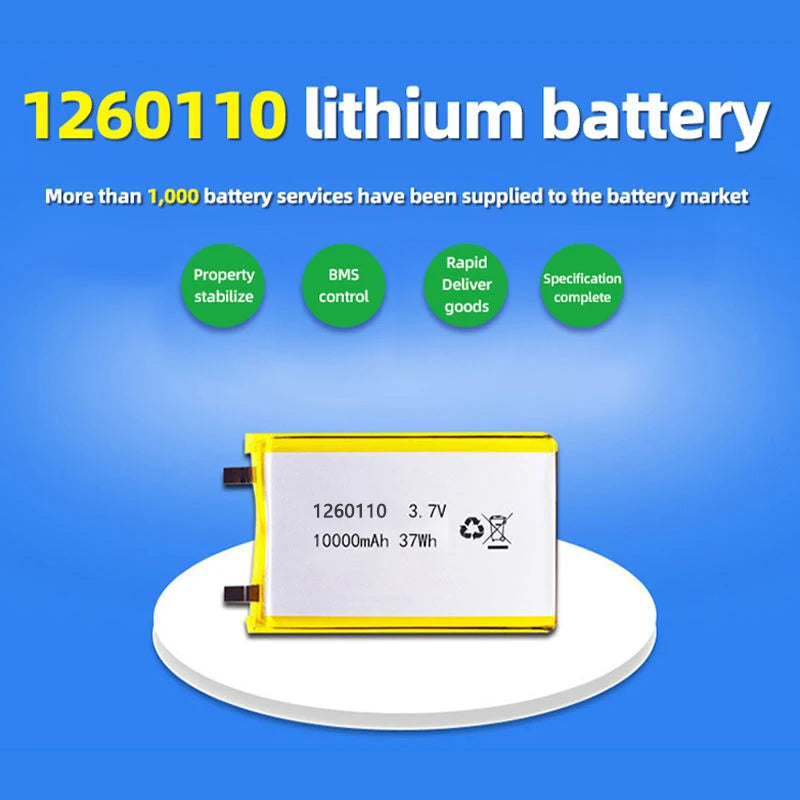 3.7V 10000mAh 1260110 Battery Lithium Polymer Batteries Lipo Li-Po Rechargeable Cells for Power Bank Laptop Camping Lights Diy