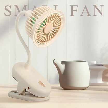 USB Rechargeable Clip on Small Fan 360° Adjustable Battery Powered Mini Fan Strong Wind Flexible Neck Desktop Stroller Quiet Fan