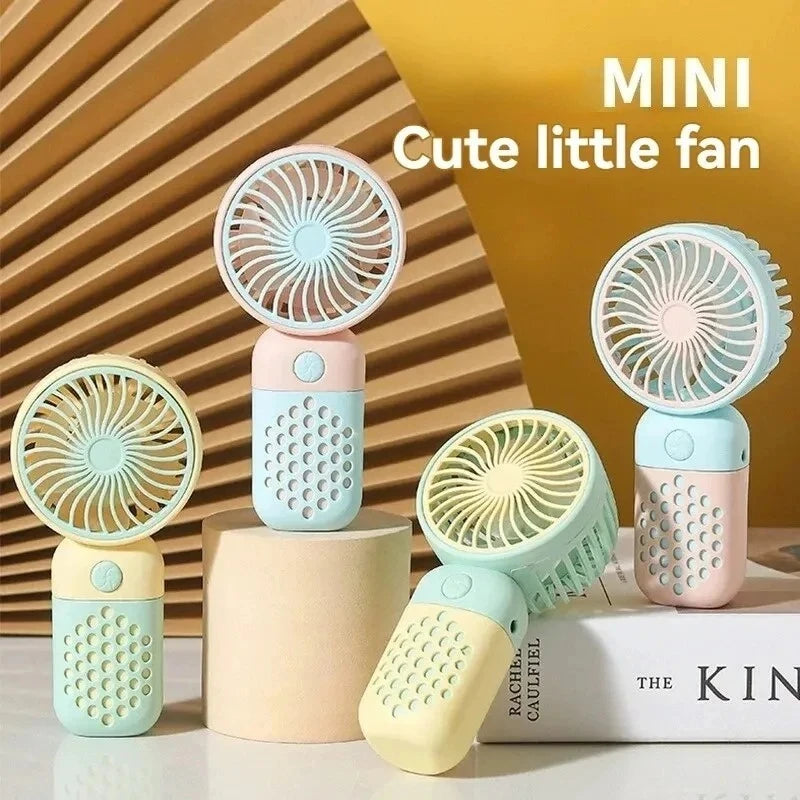 New Handheld Charging Fan Cartoon Cute Small Student Charging Small Fan Portable Mini USB Fan Mini Pocket