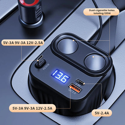 Car Chargers 60W Retractable Cable Anti-Slip Extension 2 Port Charger For Car For Battery Men Women Cell Phone Auto Truck
