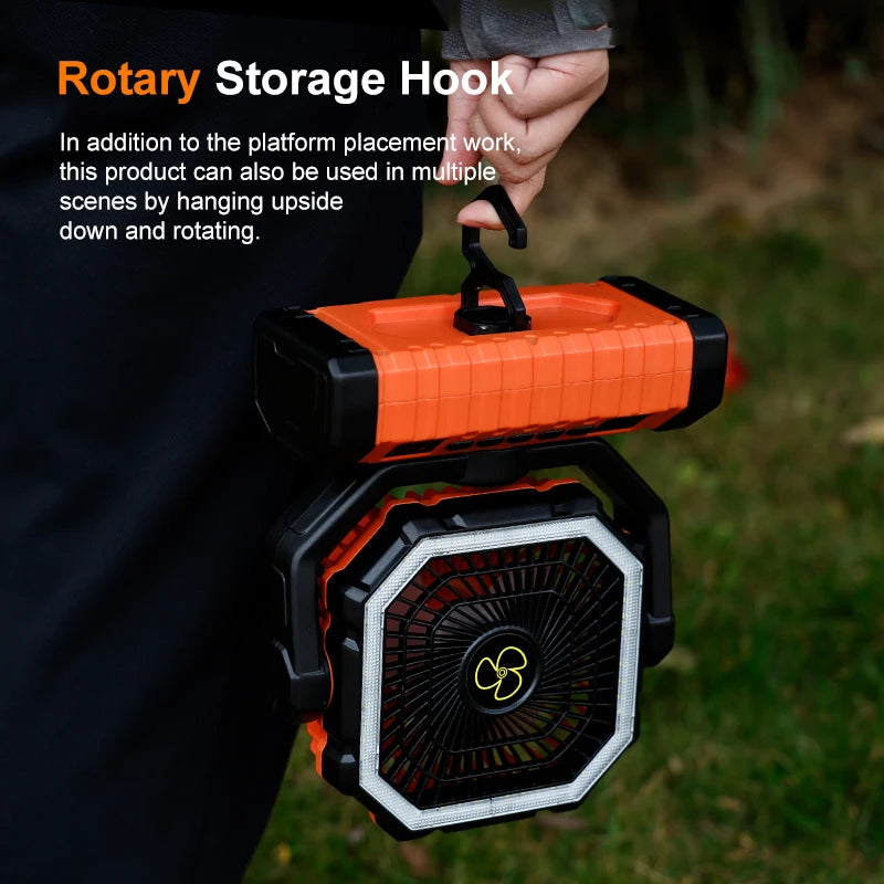 Camping Fan 10000mAh Battery Powered Fan Rechargeable with LED Light Portable Outdoor Tent Fan with Hanging Hook