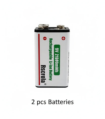 Rechargeable Li-ion High Capacity Battery, 1200+ Cycles, Constant Output for 9V Devices