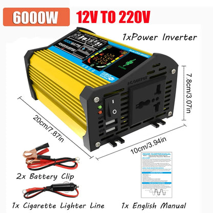 6000W Car Inverter 12V To 110/220V Smart Inverter 4000/3000W LCD Display Sine Inverter Transformer Dual USB Car Power Supply