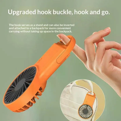Rechargeable Mini Handheld Fan Strong Airflow Built In Hook Perfect For Office Home Outdoor Travel Use