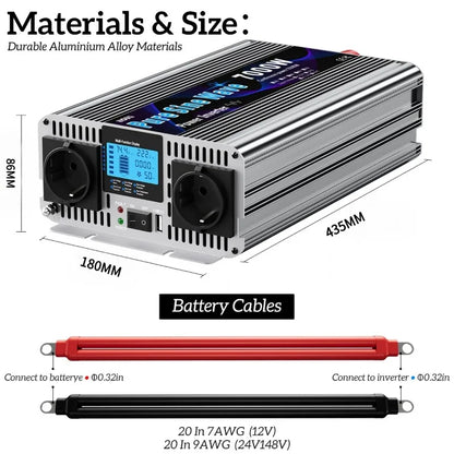 Pure Sine Wave Inverter 7000W 12V to 220V with LCD Display & Wireless Remote for RV Camper Home Solar Power