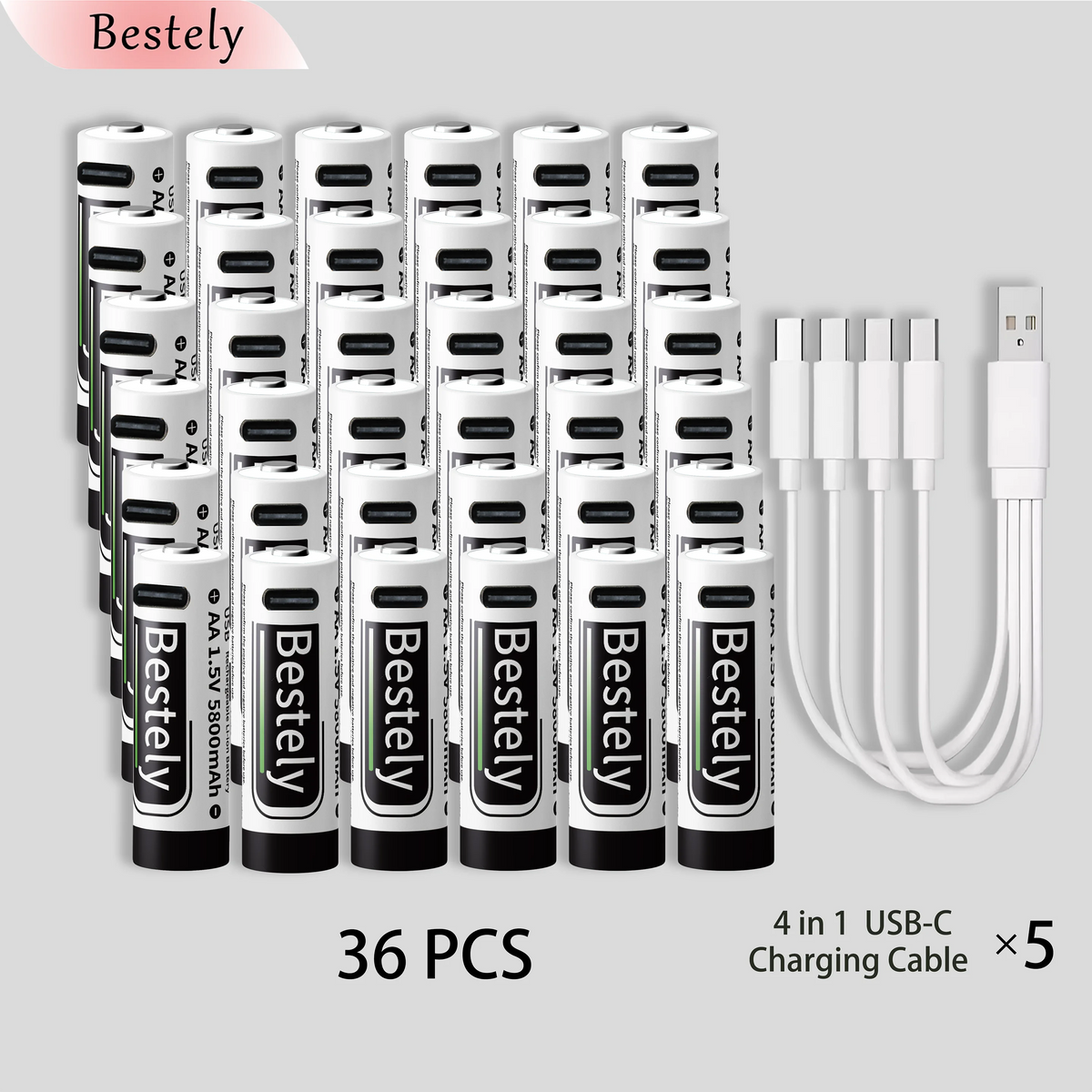 New 1.5V AA 5800mAh Rechargeable Batteries/ Li-ion Battery Long-Lasting/High Capacity Lithium Akku/2000 Cycles with USB-C Cables