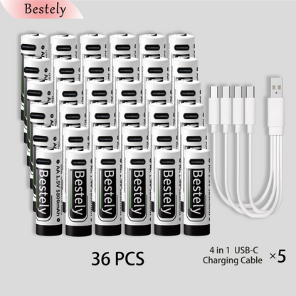 New 1.5V AA 5800mAh Rechargeable Batteries/ Li-ion Battery Long-Lasting/High Capacity Lithium Akku/2000 Cycles with USB-C Cables