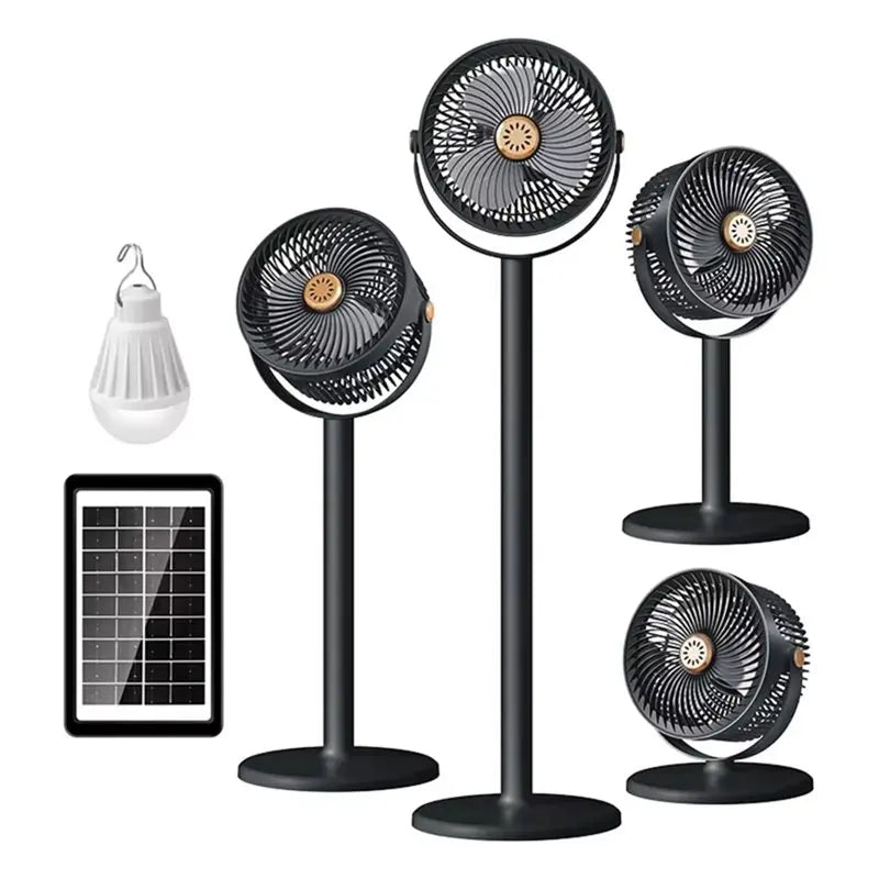 A02V-Solar Panel Powered USB Rechargeable Fan Portable 5 Wind Speeds 4 Adjustable Heights Floor Fan Table Fan For Outdoor