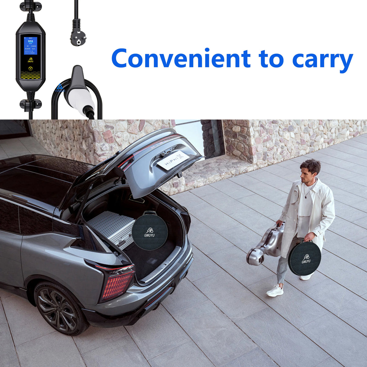 Portable EV Charger 3.5KW AC EV Charging Station Type2 J1772 GBT Portable EV Charging Pile with 2.8 Inch LCD Screen APP Control