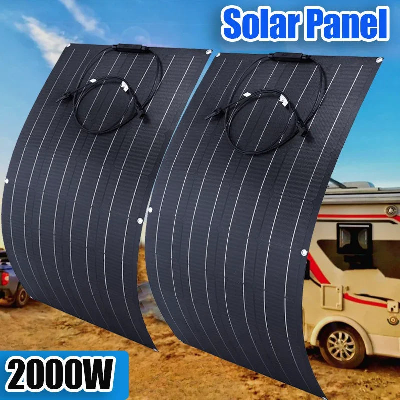 Super Power Solar Panel 500w1000w1500w2000w Suitable For RV Boat Car Household  Camping 18V 36V Battery Charger Solar Panel Kits