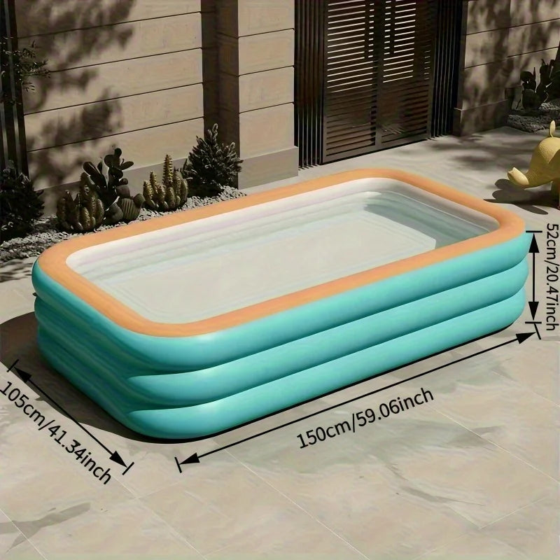 Inflatable Pool for Outdoor Water Parties Adult & Children's Swimming Pool, Rectangular Foldable Pool for Backyard Entertainment