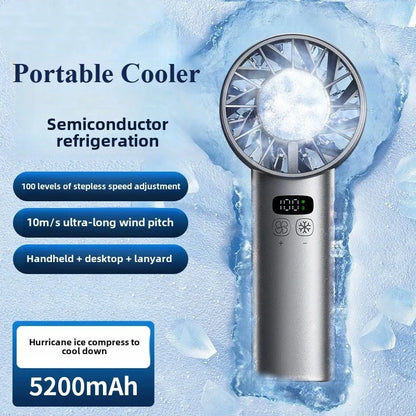 5200mAh Portable Handheld Fan with Double Ice Cooling, High-Speed Rechargeable USB Fan, Foldable Design