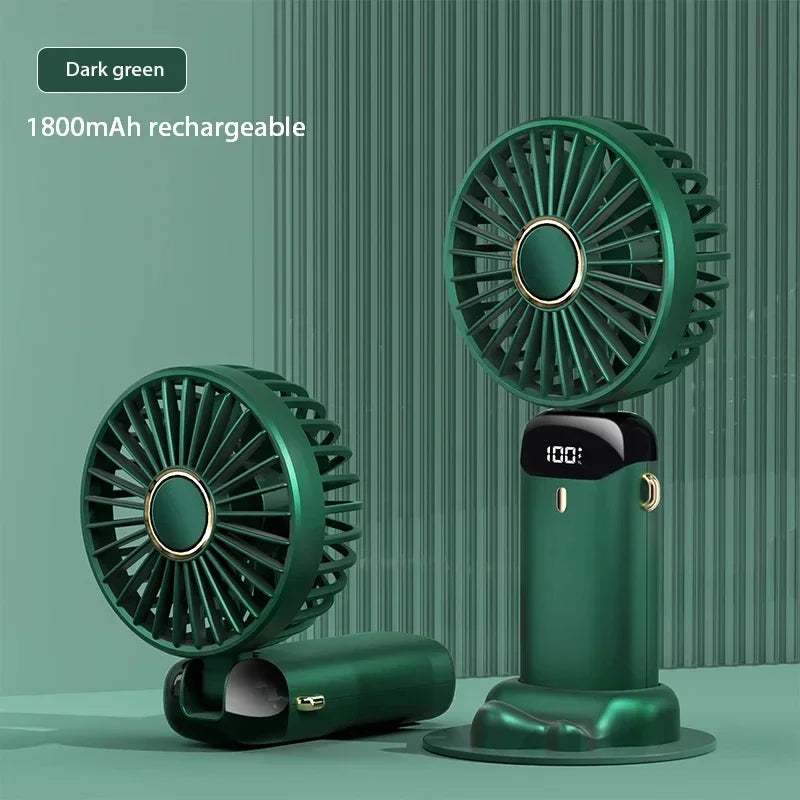 Rechargeable Personal Fan with Digital Display, Foldable Neck or Desk Design, 5-Speed Airflow and Phone Stand for Summer