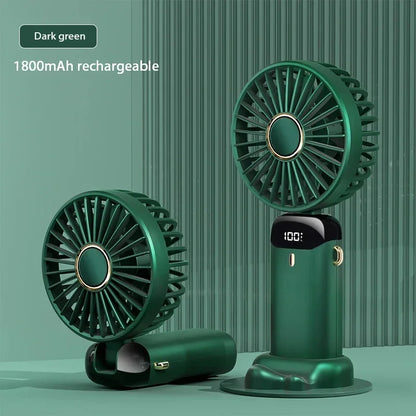 Rechargeable Personal Fan with Digital Display, Foldable Neck or Desk Design, 5-Speed Airflow and Phone Stand for Summer