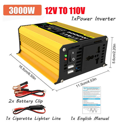 6000W Car Inverter 12V To 110/220V Smart Inverter 4000/3000W LCD Display Sine Inverter Transformer Dual USB Car Power Supply