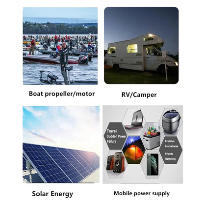 LiFePO4 12V 30AH-200Ah Lithium Battery for Outdoor Power USB Output Station for Sine Wave Motors Boats Solar Panel Outdoor RV