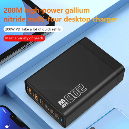 200W Gallium Nitride Multi Port Charging Station - Electronic Devices for Mobile Phones/Tablets Can Be Charged Simultaneously