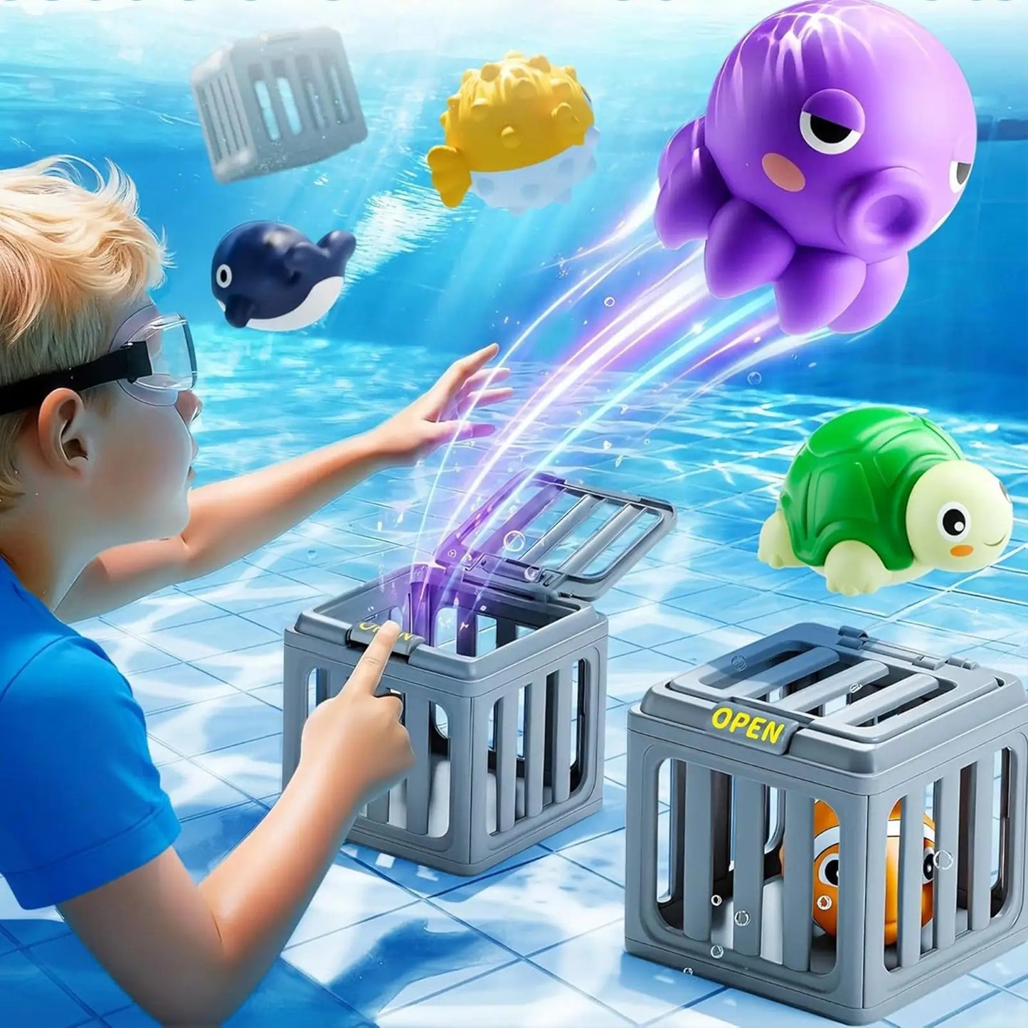kids Pool Diving Toys With Animals Floating Easy Release Pool Sinking Toys Swimming Accessories For Boys Girls Summer Vacation
