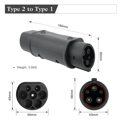 Electric Car Charging Adapter Barrel，32A EV charger converter charging station IEC 62196 Type2 to J1772 Type1 and Type1 to Type2