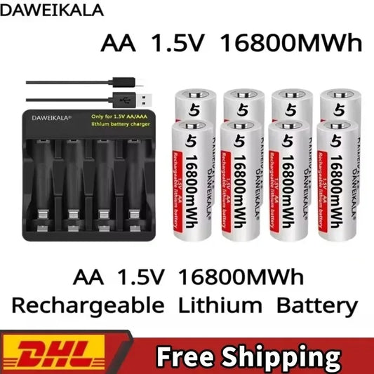1.5V AA Lithium 🔋Battery 16800mWh Rechargeable Batteries with Charger - for RC Toys/Mouse/Fan/Game Controllers, 1200 Cycles