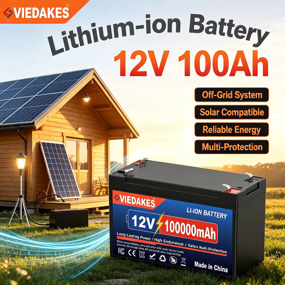 12V 200Ah LiFePO4 Lithium Battery, Deep 4000+ Cycle Built-in BMS for Camping Power Supply, Boat, Spray, E-Wheel, Fish Finder☽