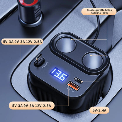 Car Chargers 60W Retractable Cable Anti-Slip Extension 2 Port Charger For Car For Battery Men Women Cell Phone Auto Truck