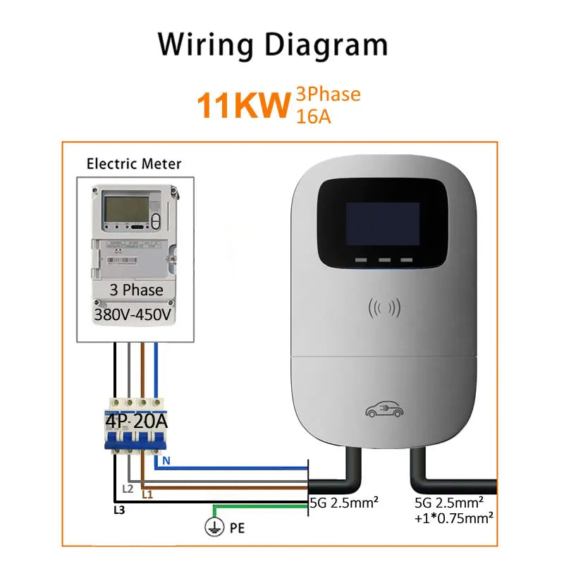 JIGU 11KW Electric Vehicle Charger GBT Car Charging Station Wallbox 380V EV Charger 16A GB/T Charging Cable 10 meters