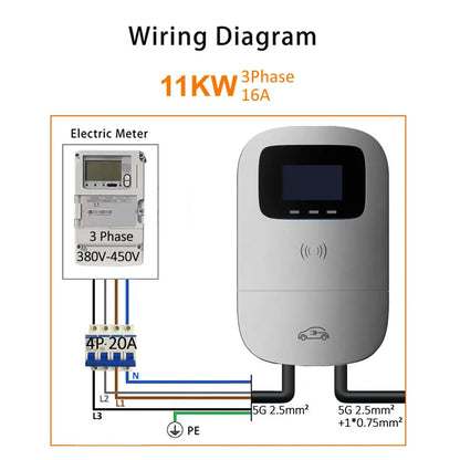 JIGU 11KW Electric Vehicle Charger GBT Car Charging Station Wallbox 380V EV Charger 16A GB/T Charging Cable 10 meters