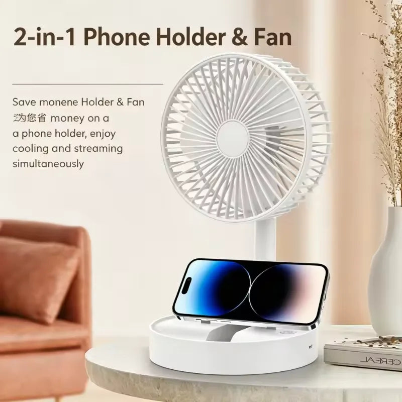 Portable Foldable Desktop Fan USB C Rechargeable 1800mAh Battery 3 Speed Ultra Quiet Fan for Home Office Bedroom Dorm Mini Fan